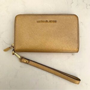 Michael Kors Gold Zip-Around Wristlet